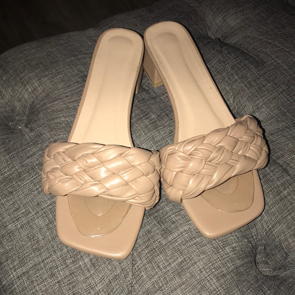 Women's Open Square Toe Flat Slides Braided Slip On Mules Size 8